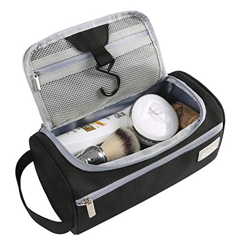 Eono by Amazon - Bolsas de Aseo Neceser Avion Unisexo Neceseres de Viaje Toiletry Bag Neceser Maquillaje con Gancho para Colgar Bolsa de Cosmético Impermeable Organizador de Viaje, Negro