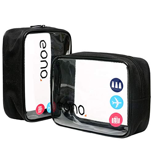 Eono by Amazon - Bolsas de Aseo Transparente Neceser Avion Unisexo Neceseres de Viaje Bolsa de Cosmético Neceser PVC Impermeable Organizador de Viaje, Negro, 2 Pcs