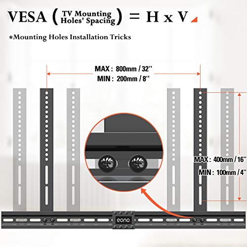 Eono by Amazon - Soporte de Barra de Sonido Universal para Barras con Orificios en la Parte Trasera o Inferior como Samsung LG Bose Sonos, Instalarse Encima o Debajo del TV; Soporte de Soundbar PL5425