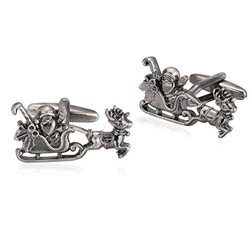 Epinki Joyería Hombre Acero Inoxidable Gemelos Plata Negro Santa Claus Trineo Conducción Renos Botones de Puños para Boda