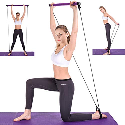 Equipo de barra de pilates portátil con banda de resistencia para yoga, pilates, con cinta para el pie para yoga, estiramientos, sentadillas