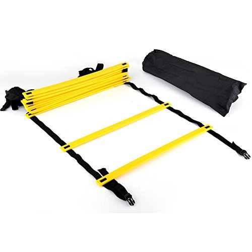 Escalera de agilidad de 6 m. Equipo de entrenamiento de velocidad de trabajo intensivo de alta intensidad con 12 peldaños planos ajustables. Bolso de transporte negro. Ideal para fútbol, ​​fútbol, ​​f