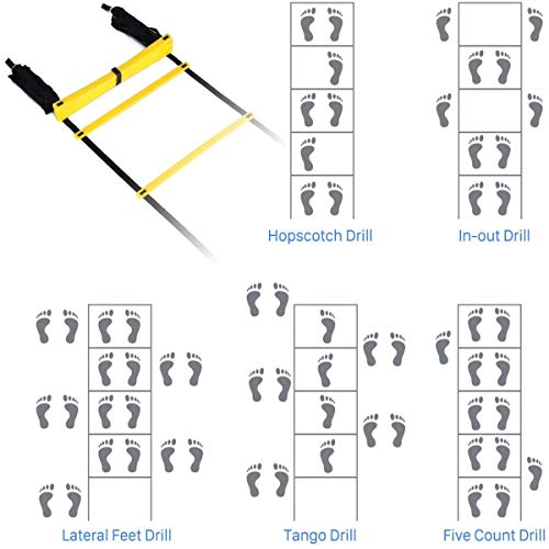 Escalera de Coordinación de 6m 12 peldaños con bolsa y clavijas,Escalera de agilidad Escalera de velocidad,Ajustables Escalera de Entrenamiento Duraderas para Fútbol, Fitness, Deportes, Balonmano