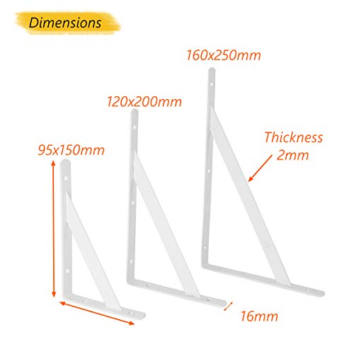 Escuadras en ángulo recto para estantes muy resistentes para montar en la pared, blanco