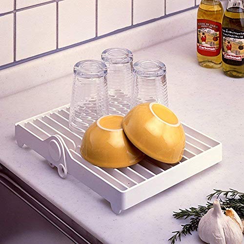 Escurridor de plástico para platos JJOnlineStore, plegable, multipropósito, para cocina; organizador exhibidor de cubiertos para secado, color blanco