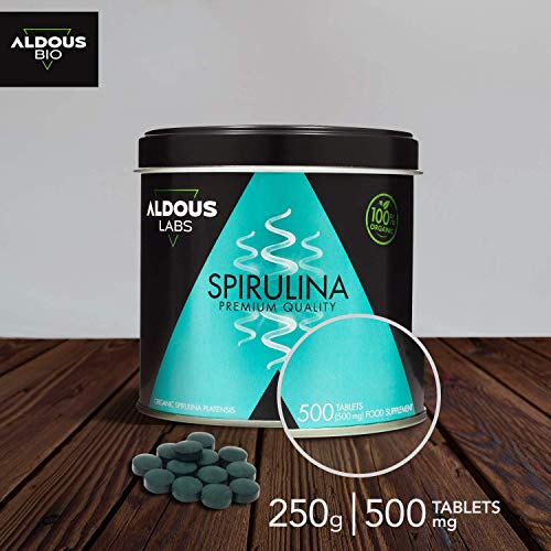 Espirulina Ecológica Premium para 9 Meses - 500 comprimidos de 500mg con 99% BIO Spirulina - Vegano, Saciante, DETOX - Libre de Plástico - Certificación Ecológica Oficial