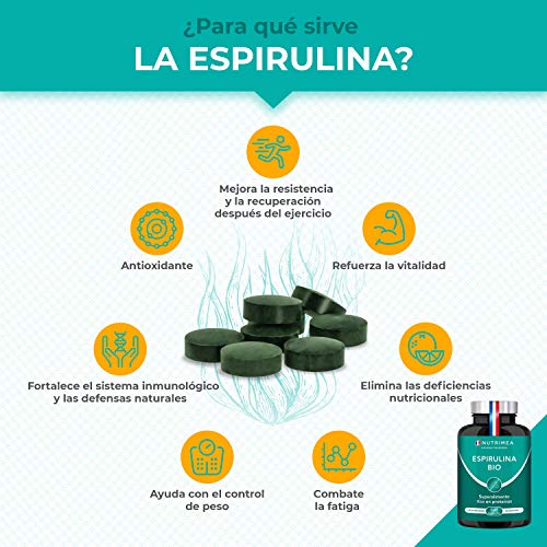 Espirulina Ecológica Suministro para 6 Meses | 540 Comprimidos de 500mg | 100% BIO Vegano | Ideal Deporte Musculación Detox Antioxidante Subir Defensas | Rico en Vitaminas Proteínas y Oligoelementos