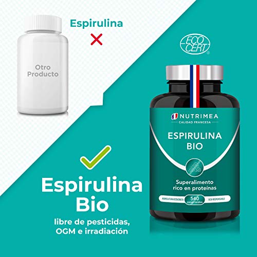 Espirulina Ecológica Suministro para 6 Meses | 540 Comprimidos de 500mg | 100% BIO Vegano | Ideal Deporte Musculación Detox Antioxidante Subir Defensas | Rico en Vitaminas Proteínas y Oligoelementos