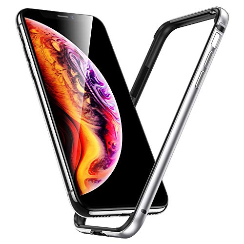 ESR Funda para iPhone XS/X, Bumper Aluminio iPhone XS/X con Suave TPU Interno [No Afecta Señales] [Protección de Borde Elevado] Bumper Frame para Apple iPhone XS/X de 5.8”-Plata