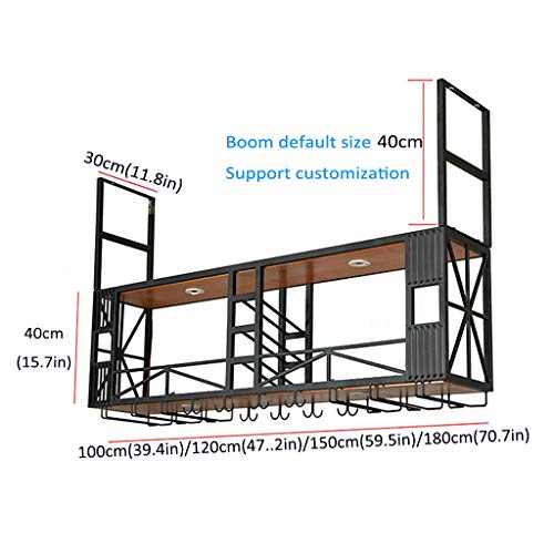 Estante colgante de copa de vino Barra industrial de metal y madera de 2 niveles Barra para colgar boca abajo Botella de vidrio y soporte de vidrio Estante de decoración de techo para barra de cocin
