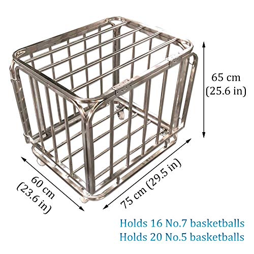 Estante de Pelota Carro/Jaula de Almacenamiento de Bolas Portátil con Tapa con Cerradura, Armario de Almacenamiento con Ruedas, para Baloncesto Fútbol Voleibol, Acero Inoxidable