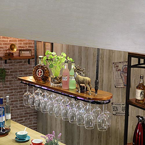 Estante para vinos Estante de almacenamiento de madera maciza Barra para colgar boca abajo Estante de almacenamiento de estante para cubiletes -60x28cm, 80x28cm, 100x28cm Estante del vino casero