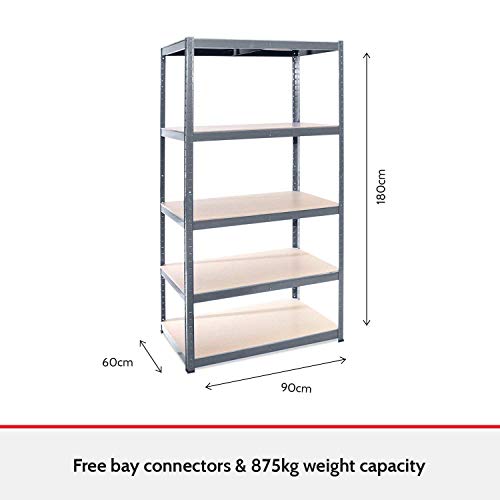 Estantería Metálica de Almacenamiento Industrial Resistente con 5 Estantes- Pack Individual - Ideal Para Almacén, Garaje, Trastero, Sótano - 180cm x 90cm x 60cm