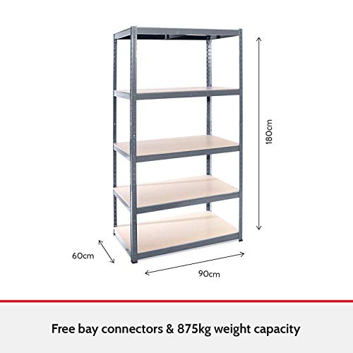 Estantería Metálica de Almacenamiento Industrial Resistente con 5 Estantes- Pack Individual - Ideal Para Almacén, Garaje, Trastero, Sótano - 180cm x 90cm x 60cm