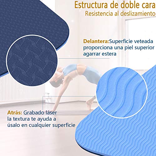 Esterilla Yoga Esterilla Pilates Antideslizante, 6mm Alfombrilla de Yoga con Línea Corporal, Ecológicos TPE Esterilla Deporte con Correa y Bolsa de Malla, Yoga Mat para Pilates Yoga Fitness 183x61cm