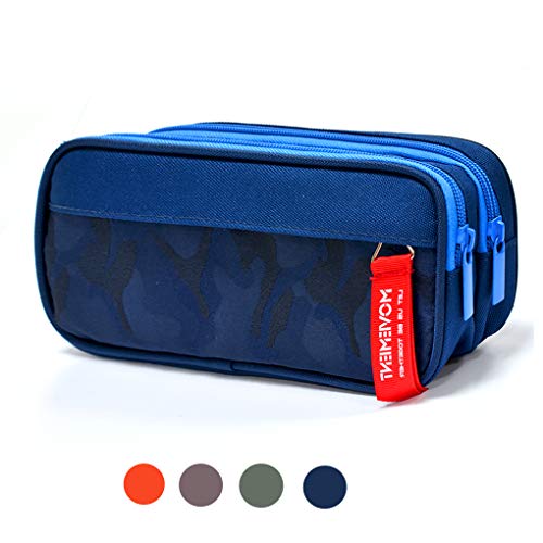 Estuche Escolar con 3 Cremalleras para Niños & Niña, lunaoo Grandes Capacidad Estuches Escolares, 22CM (Camuflaje Azul)