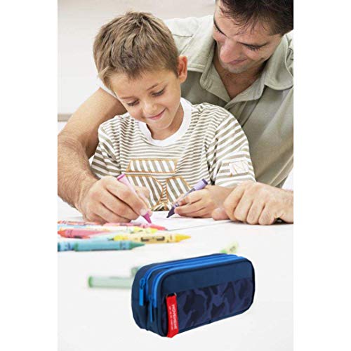 Estuche Escolar con 3 Cremalleras para Niños & Niña, lunaoo Grandes Capacidad Estuches Escolares, 22CM (Camuflaje Azul)