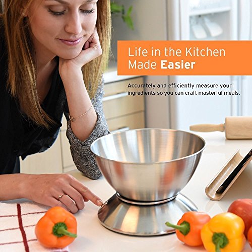 Etekcity Báscula Digital para Cocina con Bol Removible, 5 kg / 11 lbs, Balanza de Cocina de Acero Inoxidable, Temporizador y Sensor de Temperatura, Pantalla LCD, EK4150