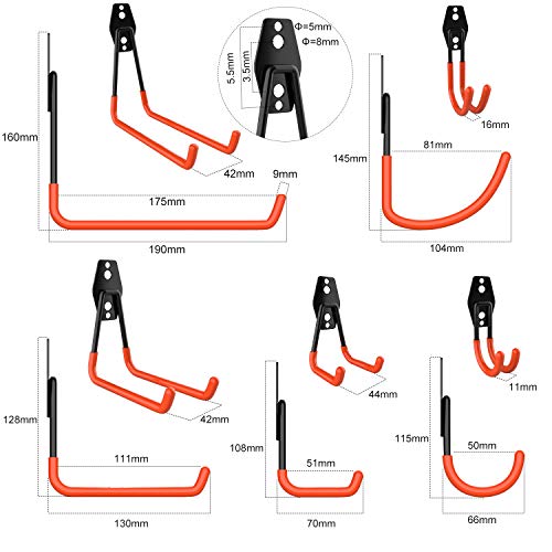ETEPON Ganchos para Colgar 10 Piezas, Colgadores de Garaje, Colgador de Bici de pared NC20