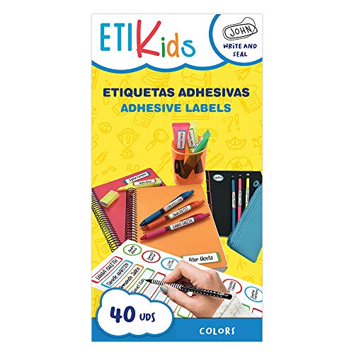 ETIKIDS 40 Etiquetas adhesivas laminadas personalizables multiusos (color) para la guardería y colegio.