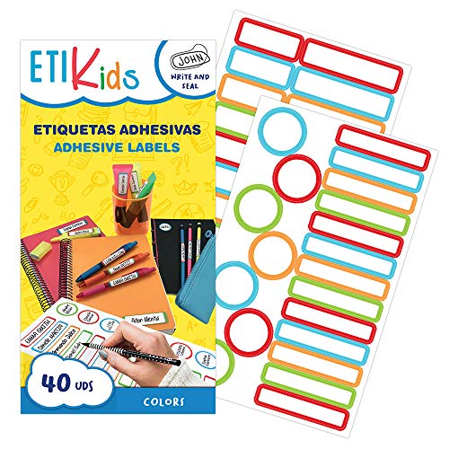 ETIKIDS 40 Etiquetas adhesivas laminadas personalizables multiusos (color) para la guardería y colegio.