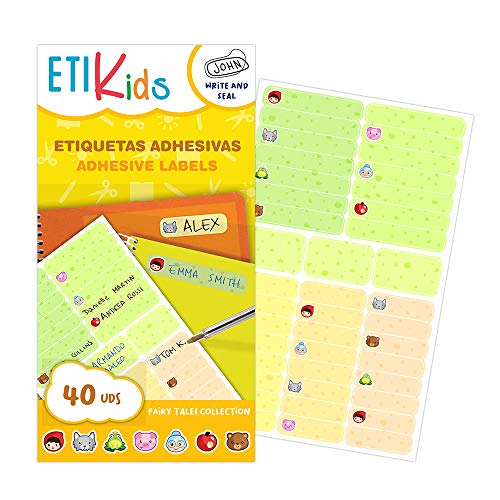 ETIKIDS 40 Etiquetas adhesivas laminadas personalizables multiusos con iconos de cuentos (Funny Cuentos)