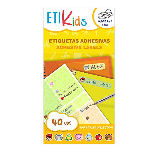 ETIKIDS 40 Etiquetas adhesivas laminadas personalizables multiusos con iconos de cuentos (Funny Cuentos)