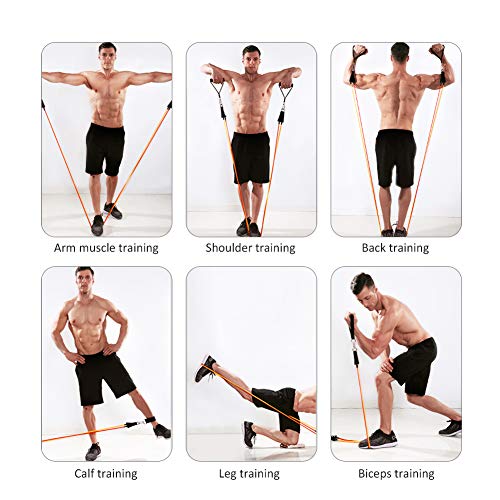 Etmury Bandas Elásticas de Resistencia, Bandas de Fitness Set, 5 Tubos de Látex con Asas, Correas de Tobillo, Fortalecedor de Manos y Anclaje para Puerta, para Culturismo, Crossfit, Hombres/Em