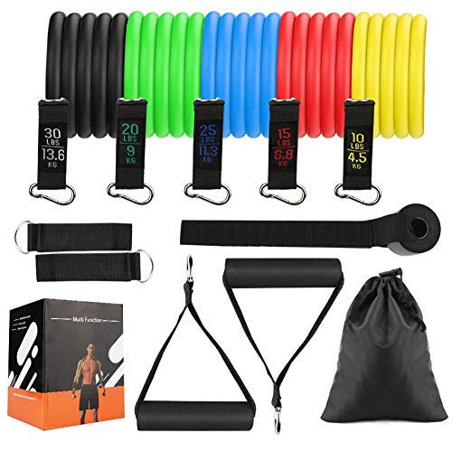 Etmury Bandas Elásticas de Resistencia, Bandas de Fitness Set, 5 Tubos de Látex con Asas, Correas de Tobillo, Fortalecedor de Manos y Anclaje para Puerta, para Culturismo, Crossfit, Hombres/Em