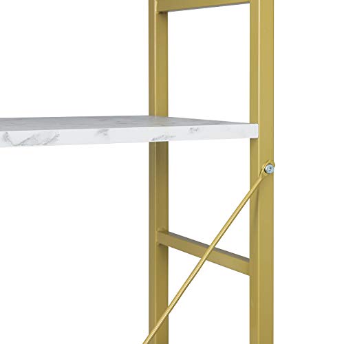 EUGAD Estantería Independiente Estantería con Escalera Estantería Escalonada Librería Estantería Multifuncional Diseño Industrial con 6 Estante MDF+Metal 60x28x180cm Dorado+Mármol Blanco 0021ZWJ