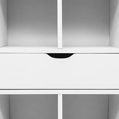 EUGAD Estantería para Libros Estante Separador de Espacios Estantería para Archivos Estantería de Almacenamiento Estantería de Pie con Cajón, 6 Compartimentos, 50x29,5x120cm, Blanco 0010SHG