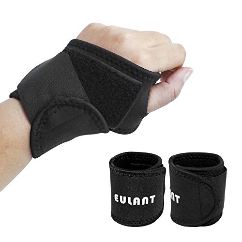 EULANT Muñequeras Deportivas Elásticas, 1 Par Envoltura de Muñeca Negro, Muñequera para Levantamiento de Pesas Gimnasio Tenis Bádminton Baloncesto,Ayuda a aliviar los Dolores del túnel carpiano