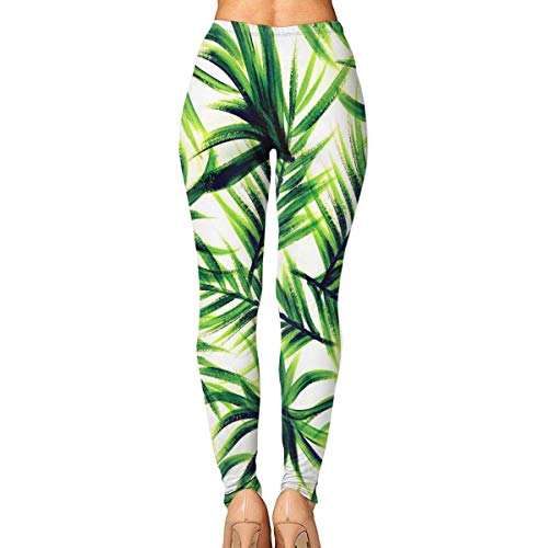 Ewtretr Mujer Pantalones de Yoga Pantalones Deportivos, Palm Tree Leaves Printed Leggings Full-Length Yoga Workout Leggings Pants