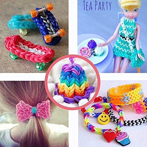 EXCEED DIY Gomas Loom Bandas, 10,000 Elásticos + Hebilla 600S + 200 Cuentas + 52 Cuentas ABC (2 Cada una) + 30 Modelos + 10 Ganchos + 5 Borlas + 5 Ganchillos + 3 Pinzas para el Cabello + 4 Pegatinas