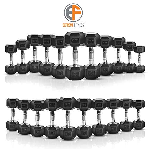 Extreme Fitness® Mancuernas hexagonales recubiertas de goma, 1 kg - 50 kg, tamaño 2 x 20KG