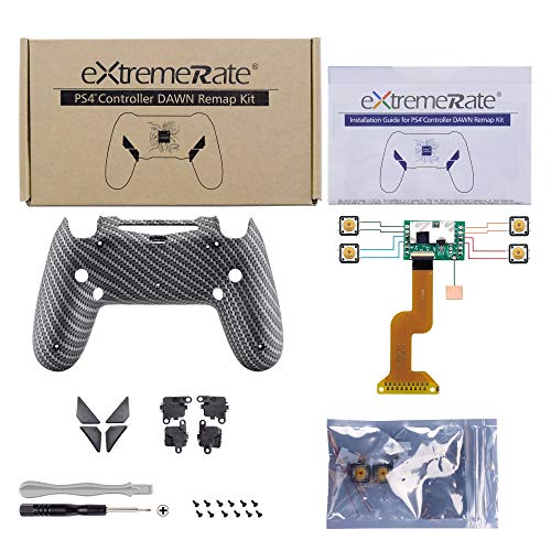 eXtremeRate Dawn Programable Remap Kit PS4 Scuf Reasignación de Botones para Playstaion 4 con Mod Chip&Carcasa Trasera&4 Botones Traseros Compatible con PS4 JDM 040/050/055(Fibra de Carbono)