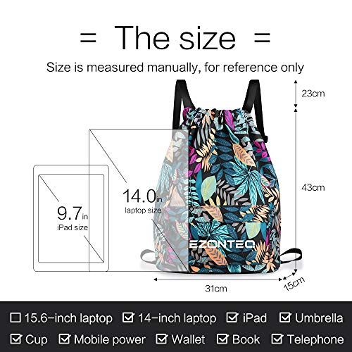 EZONTEQ Mochilas casual Unisex lona para PC Viaje Libros Acampada Estudiantes Escuela Bolsa de cuerda Bolsas de gimnasia Mochila cuerda para Niño Niña Chica Hombre Mujer - Azul oscuro Hojas