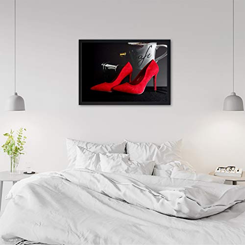 F FEEBY WALL DECOR Cuadro con Marco XXL Zapato de tacón Arte Moderno Rojo 120x80 cm