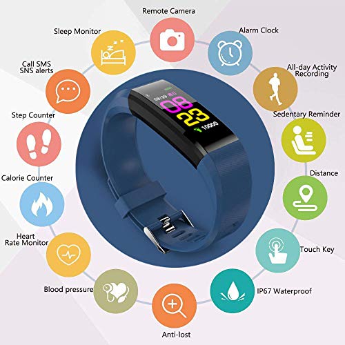 F-FISH Pulsera Actividad Inteligente Pantalla Color Reloj con Pulsómetro Impermeable IP67 Monitor de Ritmo Cardíaco Podómetro Deportiva Fitness Tracker para Mujer Hombre Niños