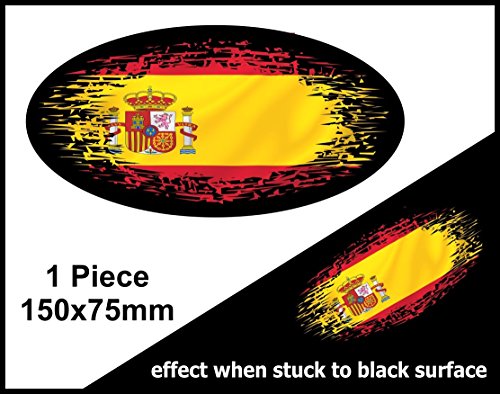 Fade to negro desgastado diseño Grunge diseño ovalado con España español bandera de país para casco de coche adhesivo 150 x 75 mm