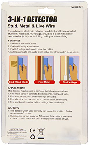 Faithfull DET31 - Detector 3 en 1 de armaduras, metal y cables con tensión