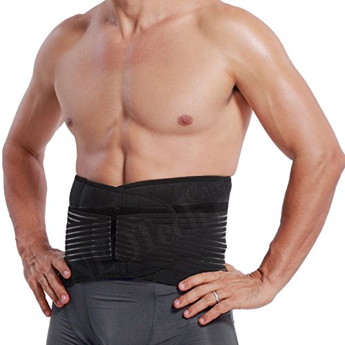 Faja lumbar de neopreno con tiras dobles de compresión - Sujeción para la parte baja de la espalda - Marca Neotech Care (Negro, S)