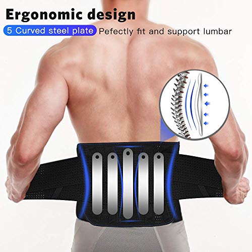 Faja Lumbar para Espalda, AGPTEK Cinturón de Soporte Lumbar Ayuda a Aliviar Dolor y Lesiones, Ciática, Hernia de Disco etc, Faja Lumbar Deportiva para Hombre y Mujer, Negro(Talla L)