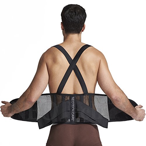 Faja para la espalda con tirantes, apoyo lumbar, cinturón de culturismo/halterofilia, entrenamiento, seguridad en el trabajo y postura - Marca Neotech Care (Talla M)