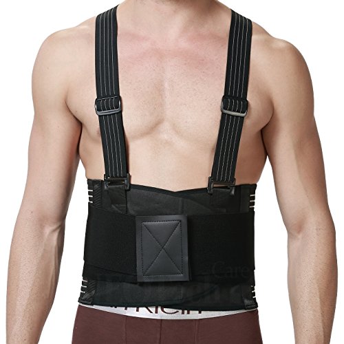 Faja para la espalda con tirantes, apoyo lumbar, cinturón de culturismo/halterofilia - Marca Neotech Care (Talla XL)