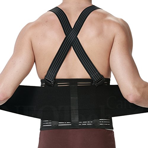 Faja para la espalda con tirantes, apoyo lumbar, cinturón de culturismo/halterofilia - Marca Neotech Care (Talla XL)