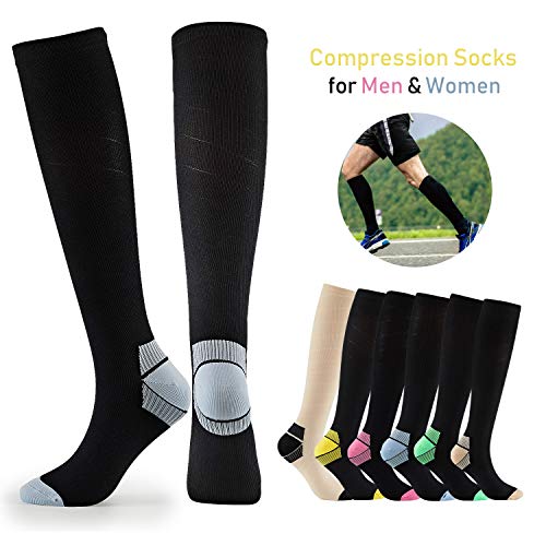 FALARY Los Calcetines de compresión evitan Las Venas varicosas Hombres Deportivos Mujeres Unisex (20-30 mmHg) 1 par Negro&Rojo 39-42