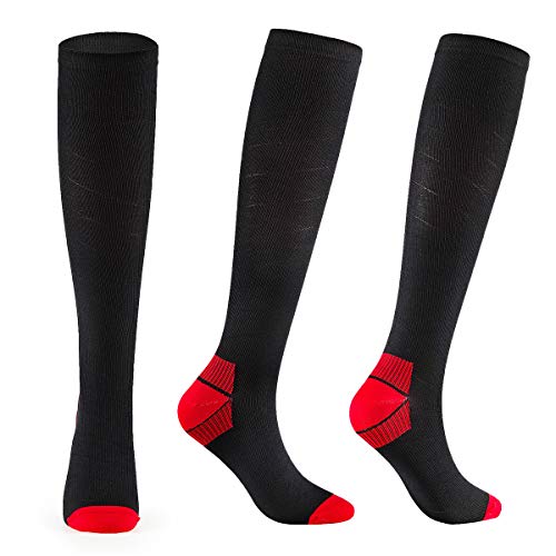 FALARY Los Calcetines de compresión evitan Las Venas varicosas Hombres Deportivos Mujeres Unisex (20-30 mmHg) 1 par Negro&Rojo 39-42