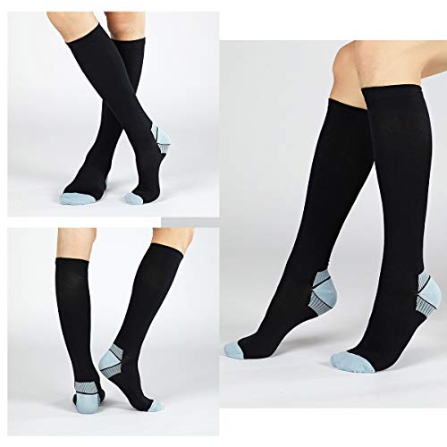 FALARY Los Calcetines de compresión evitan Las Venas varicosas Hombres Deportivos Mujeres Unisex (20-30 mmHg) 1 par Negro&Rojo 39-42