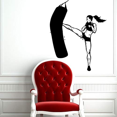 fancjj Tatuajes de Pared Etiqueta de Vinilo Chica Deporte Deportista Kickboxer Boxeo Gimnasio Artículos para el hogar Decoración de la habitación Extraíble Arte Mural Diseño DIY 42X52CM